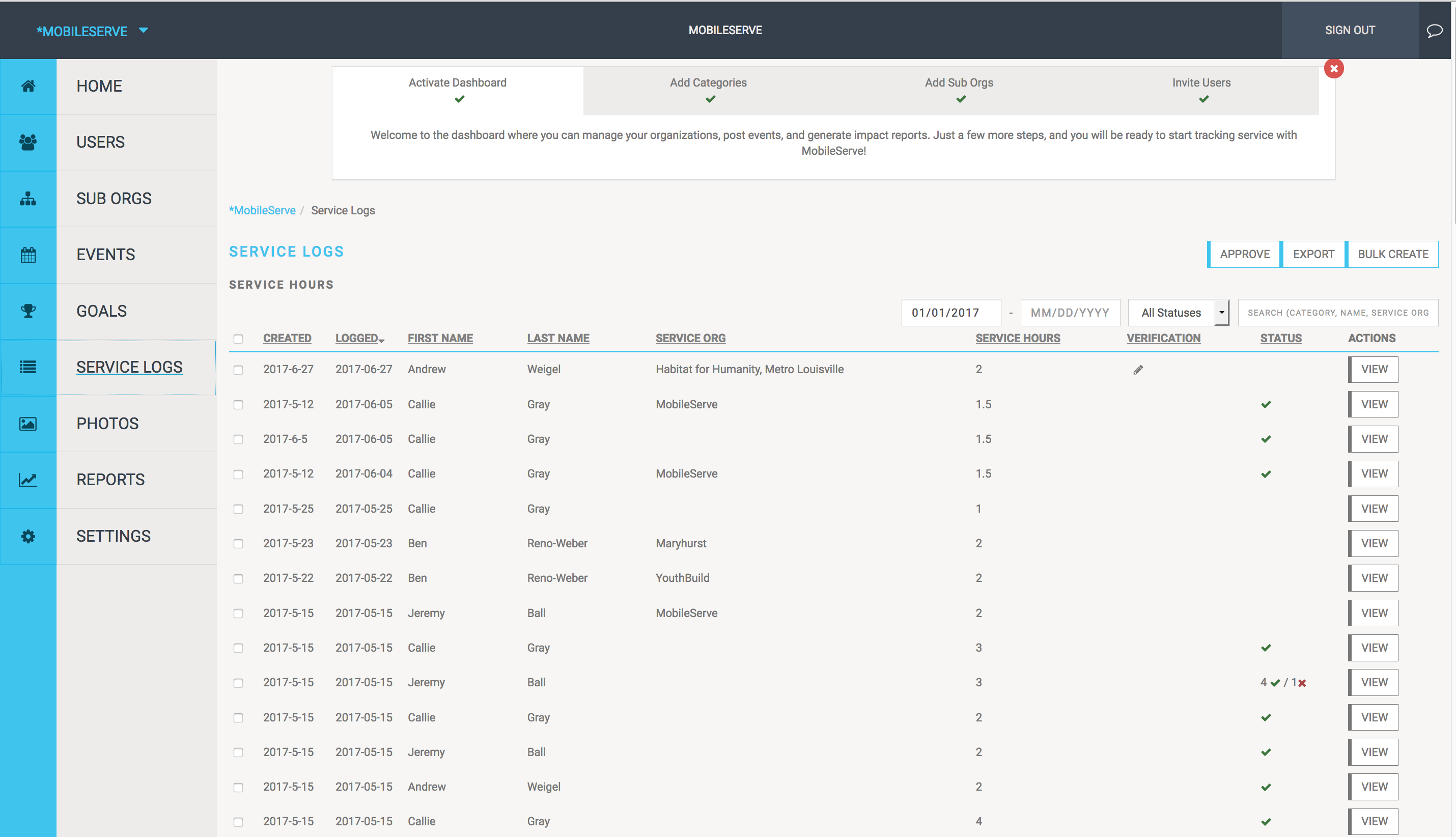 Service Log Example